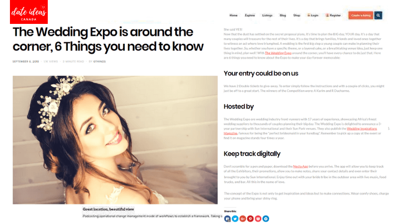 Advertorial for your business on Date Ideas Canada