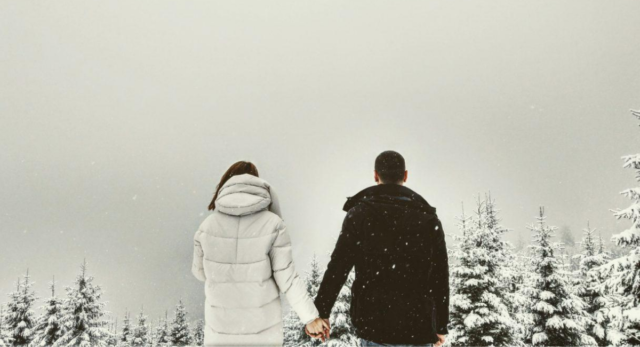 Couple Holding Hands Winter Back View - Date Ideas Canada