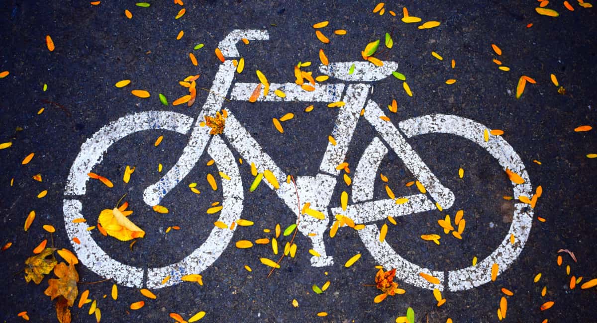 Bicycle Marker with Fall Coloured Leaves - Date Ideas Canada